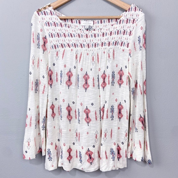 Lucky Brand Tops - Lucky‎ Brand Knit Peasant Top Sz S Button Shoulder Ivory Cream Boho Southwestern